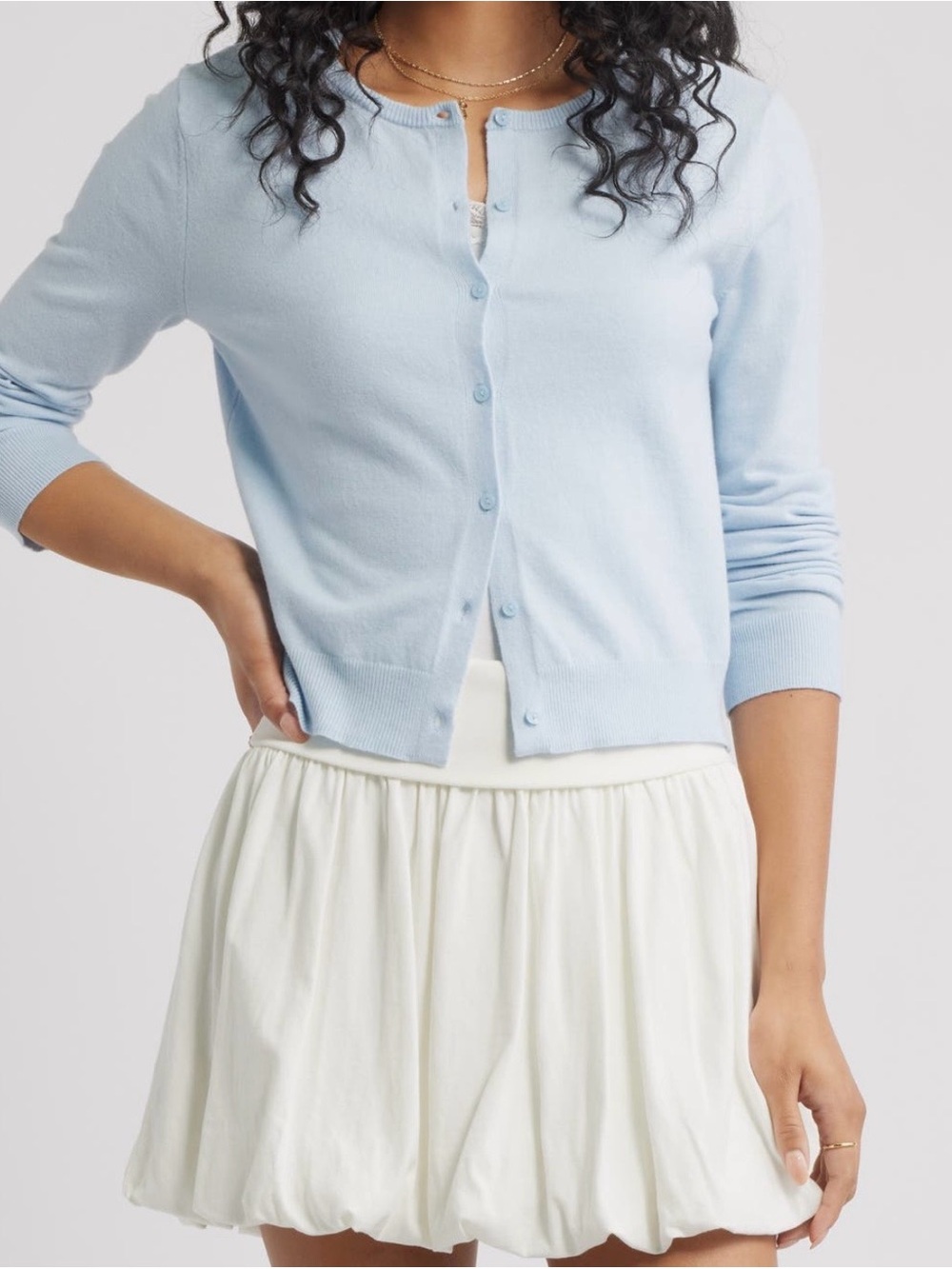 bp Light Blue Button-Front Cardigan